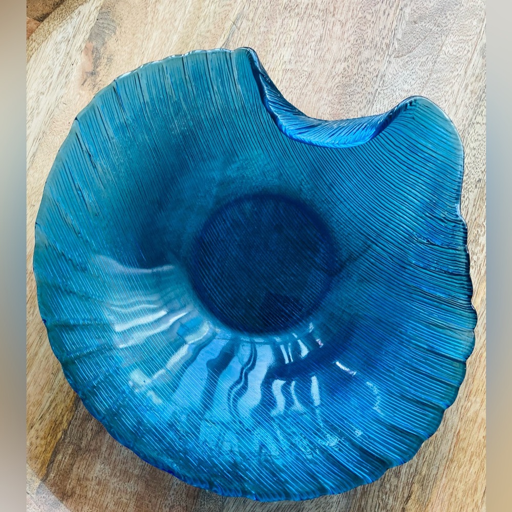 Blue glass scalloped bowl